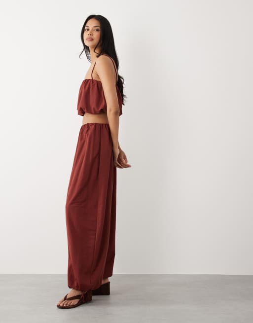 ASOS DESIGN - Mix en match - Co-ord set met linnenlook in roestrood, 2 van 3