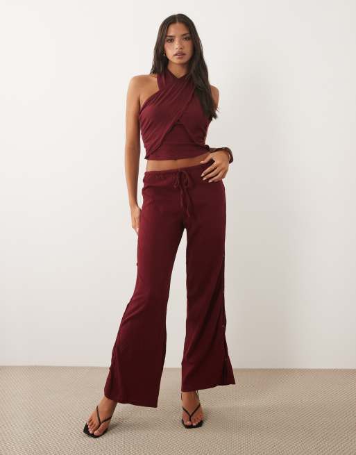 ASOS DESIGN - Mix en match - Co-ord set van katoenen kreukelstof in bessenkleur, 2 van 3