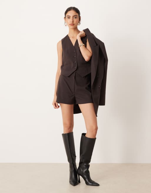 ASOS DESIGN - Mix en match - Elegant gilet met krijtstreep in chocoladebruin, 2 van 4
