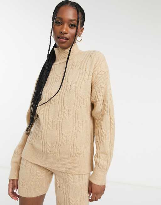 ASOS DESIGN - Mix en match - Gebreide loungesweater met kabels in beige