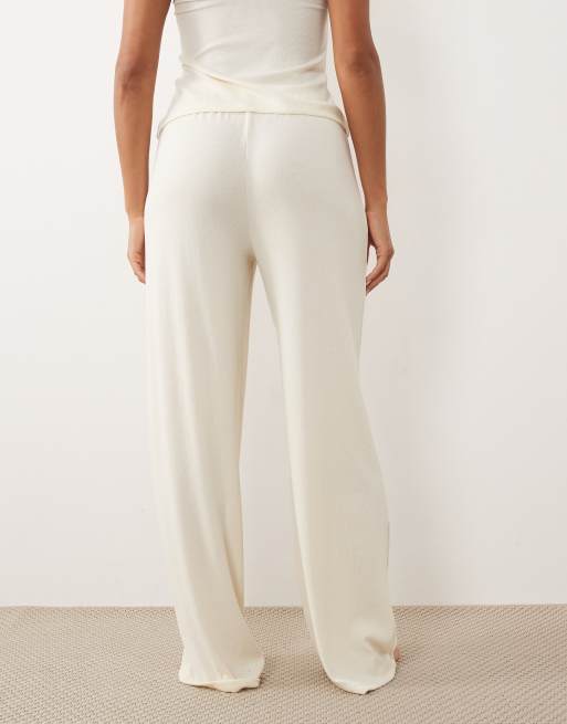 ASOS DESIGN - Mix en match - Geribbelde broek met wijde pijpen in ivoorwit, 4 van 4