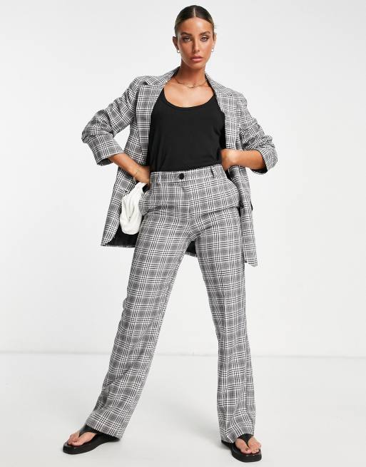 ASOS DESIGN - Mix en match - Geruite pantalon met rechte pijpen in grijs