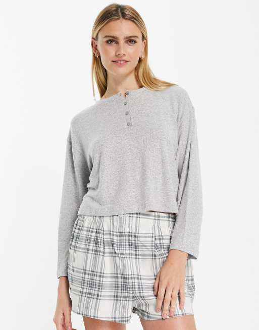 ASOS DESIGN - Mix en match - Geweven geruite lounge boxershort van geborstelde stof in grijs