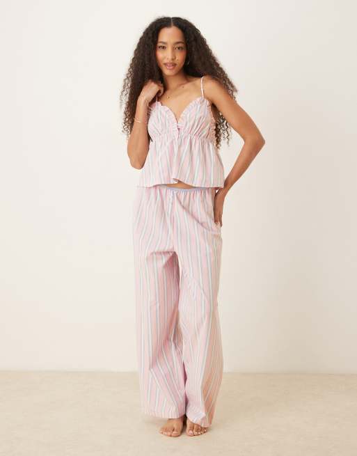 ASOS DESIGN - Mix en match - Geweven gestreepte pyjama-cami in roze en blauw, 3 van 4