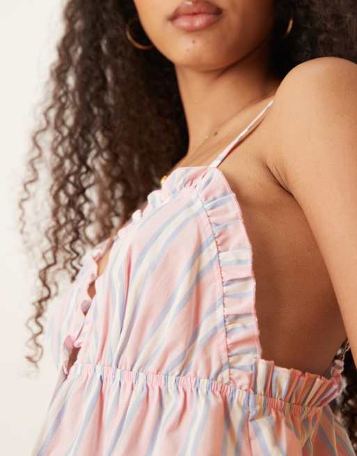 ASOS DESIGN - Mix en match - Geweven gestreepte pyjama-cami in roze en blauw, 4 van 4