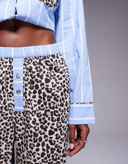 ASOS DESIGN - Mix en match - Geweven pyjamabroek met strepen en luipaardprint, 4 van 4