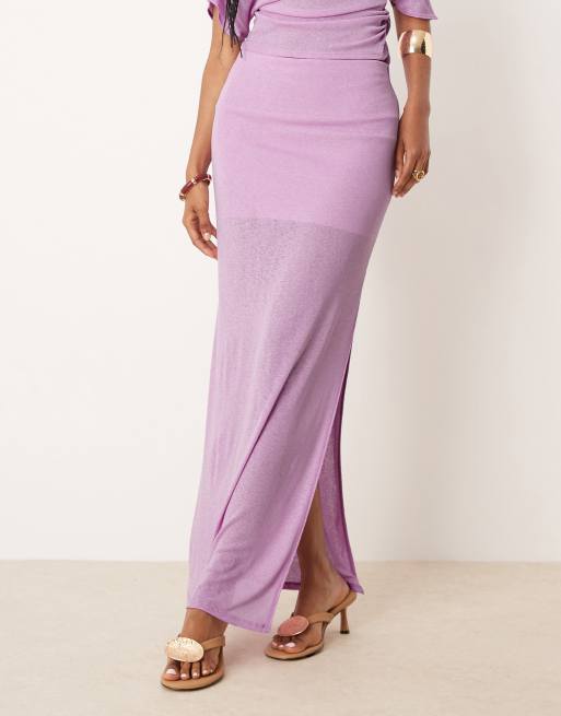 ASOS DESIGN - Mix en match - Halfdoorschijnende maxi rok van mesh met zijsplit in lila, 3 van 5
