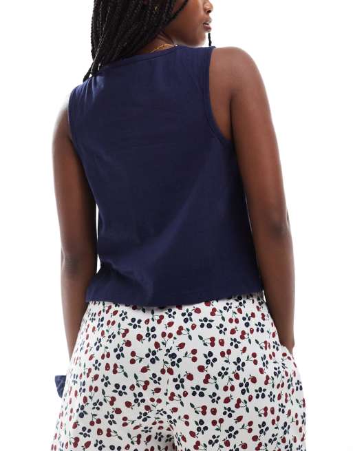 ASOS DESIGN - Mix en match - Henley pyjamhemdje with scrunchie in marineblauw, 2 van 4