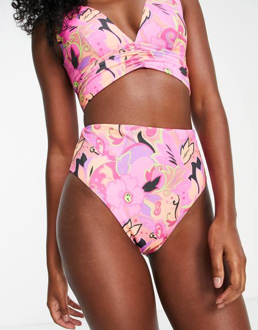 ASOS DESIGN - Mix en match - Hoogopgesneden bikinibroekje met hoge taille in opvallende bloemenprint 