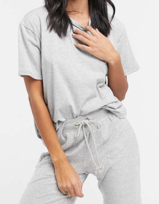 ASOS DESIGN - Mix en match - Jersey pyjamashirt in gemêleerd grijs, 3 van 4