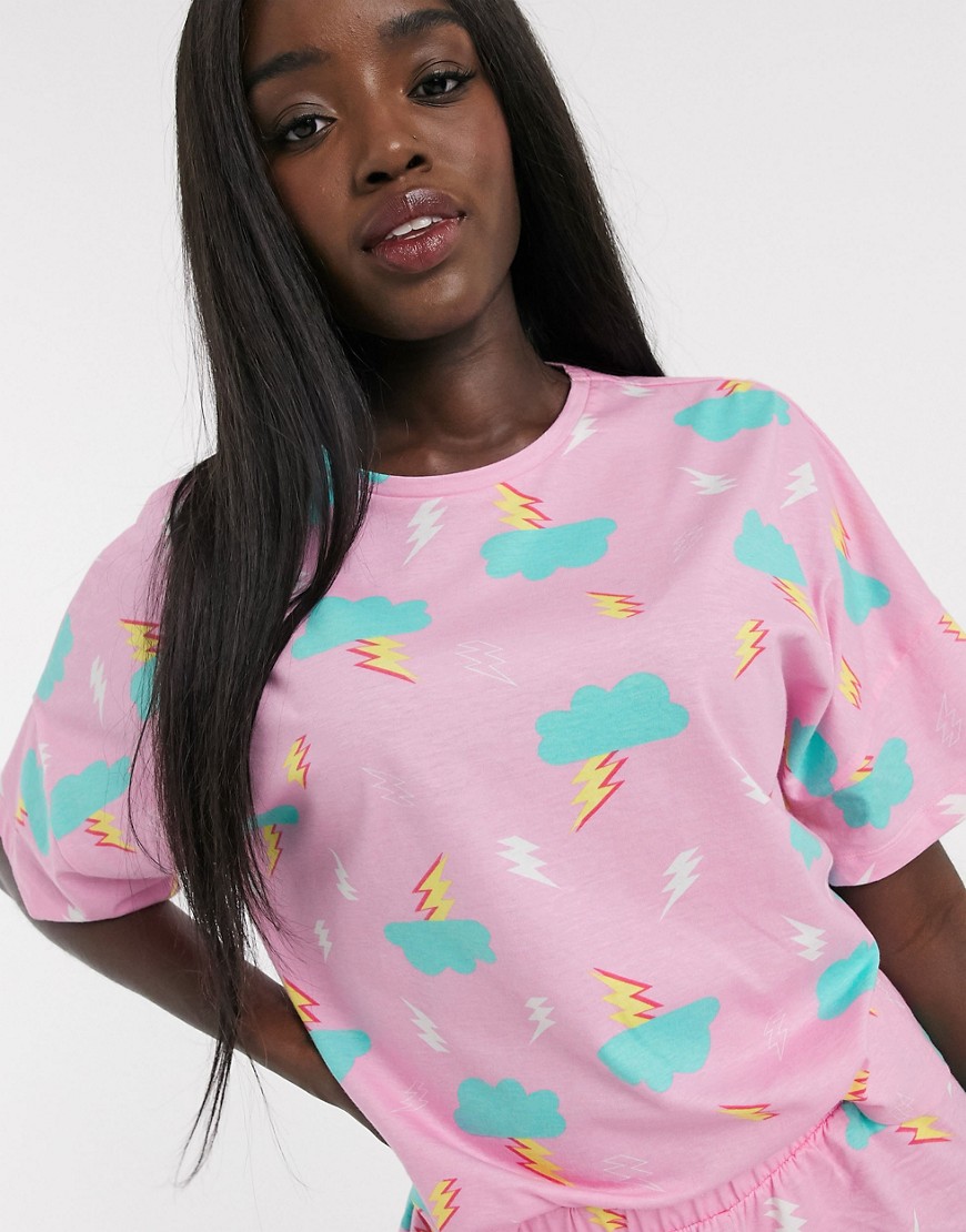 ASOS DESIGN - Mix en match - Jersey T-shirt met bliksemschicht-Roze