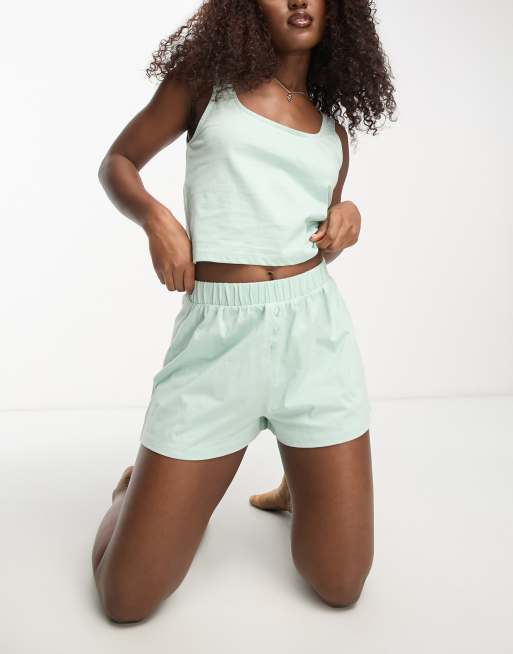 ASOS DESIGN - Mix en match - Katoenen pyjamaboxershort in saliegroen, 4 van 4