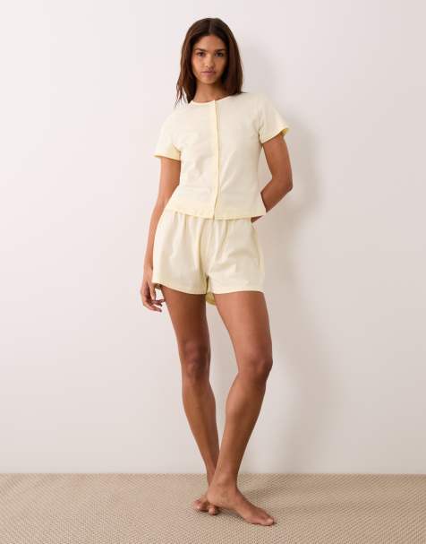 ASOS DESIGN - Mix en match - Katoenen pyjamashort in lichtgeel - view 1