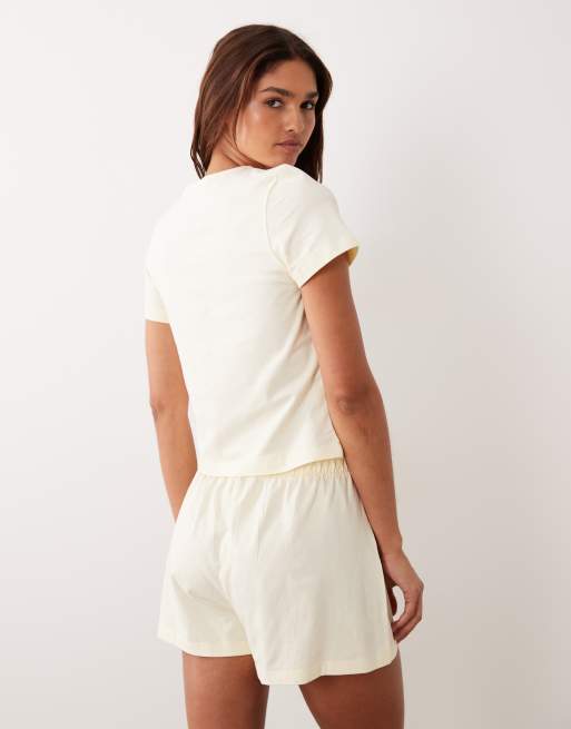 ASOS DESIGN - Mix en match - Katoenen pyjamashort in lichtgeel, 5 van 5