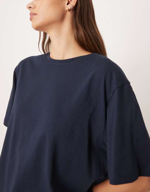 ASOS DESIGN - Mix en match - Oversized pyjama-T-shirt van katoen in marineblauw, 3 van 4