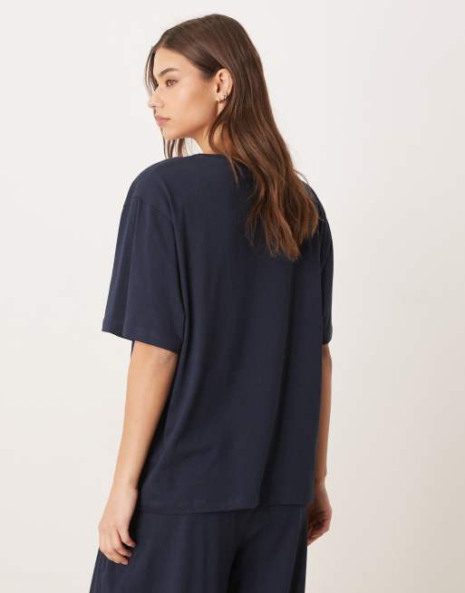 ASOS DESIGN - Mix en match - Oversized pyjama-T-shirt van katoen in marineblauw, 4 van 4