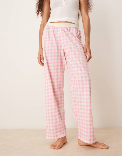 ASOS DESIGN - Mix en match - Pyjamabroek met zichtbare tailleband in roze gingham ruit, 4 van 4