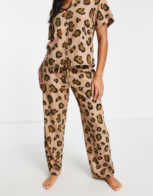 ASOS DESIGN - Mix en match - Pyjamabroek van modal met luipaardprint in bruin