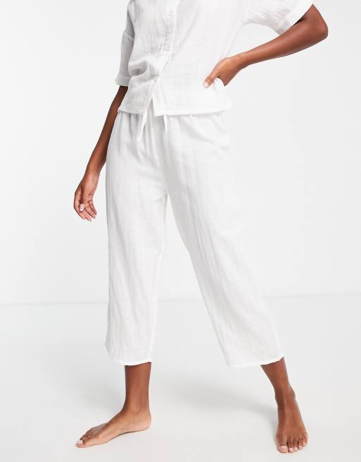ASOS DESIGN - Mix en match - Pyjamaculotte van fijn katoen in wit