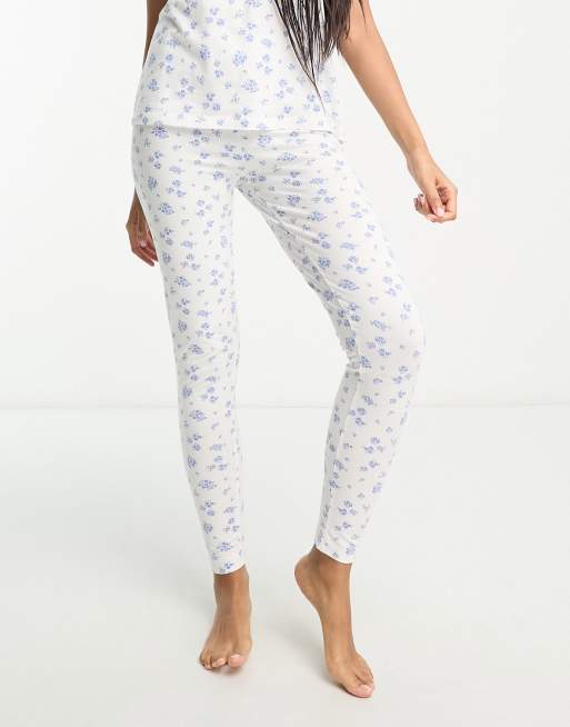ASOS DESIGN - Mix en match - Pyjamalegging in wit met fijne bloemenprint