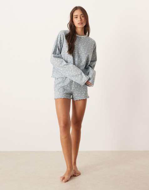 ASOS DESIGN - Mix en match - Pyjamashort in blauw met fijne print - view 1