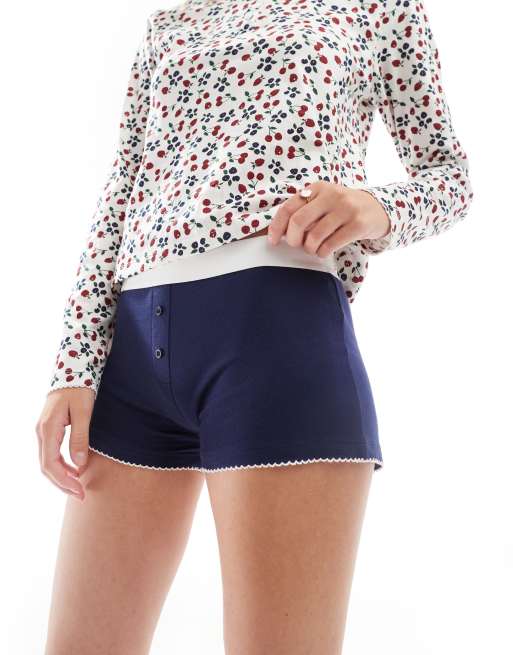 ASOS DESIGN - Mix en match - Short met zichtbare tailleband en picotrand in marineblauw