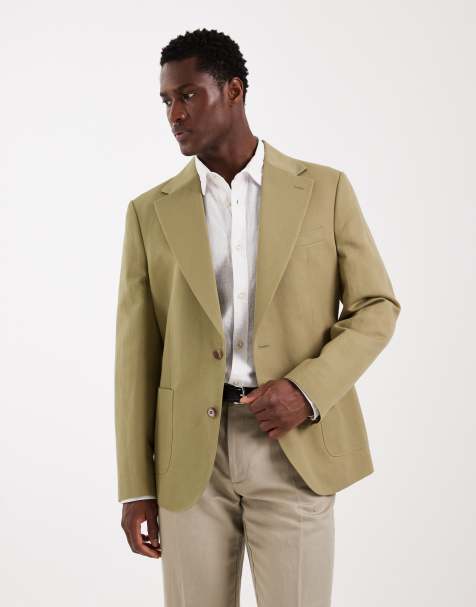ASOS DESIGN - Mix en match - Smal colbert van linnenmix in olijfgroen - view 1