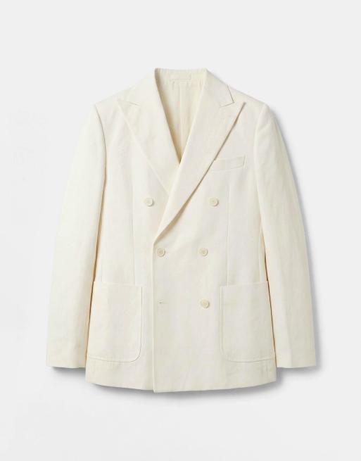 ASOS DESIGN - Mix en match - Smalle double breasted colbert van linnenmix in crème, 6 van 7