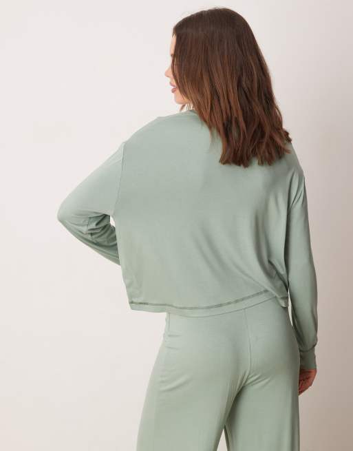 ASOS DESIGN - Mix en match - Superzachte oversized pyjamatop met lange mouwen in groen, 2 van 4