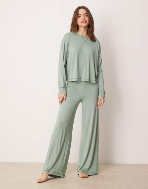 ASOS DESIGN - Mix en match - Superzachte oversized pyjamatop met lange mouwen in groen, 3 van 4