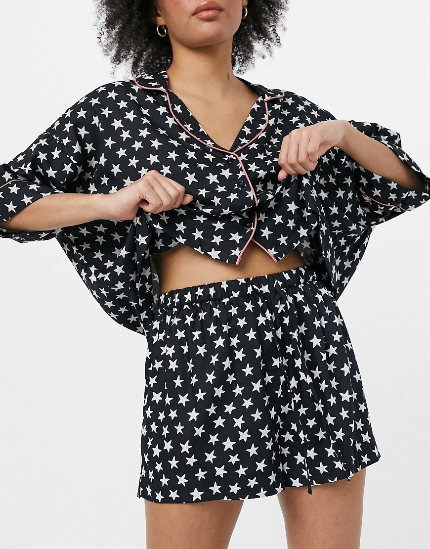 ASOS DESIGN mix & match 100% modal star pajama short in black & white