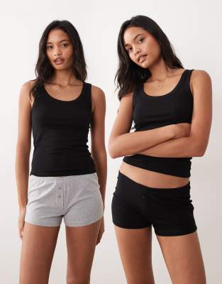 Asos Design Mix & Match 2-pack Cheeky Boxer Pajama Shorts In Black