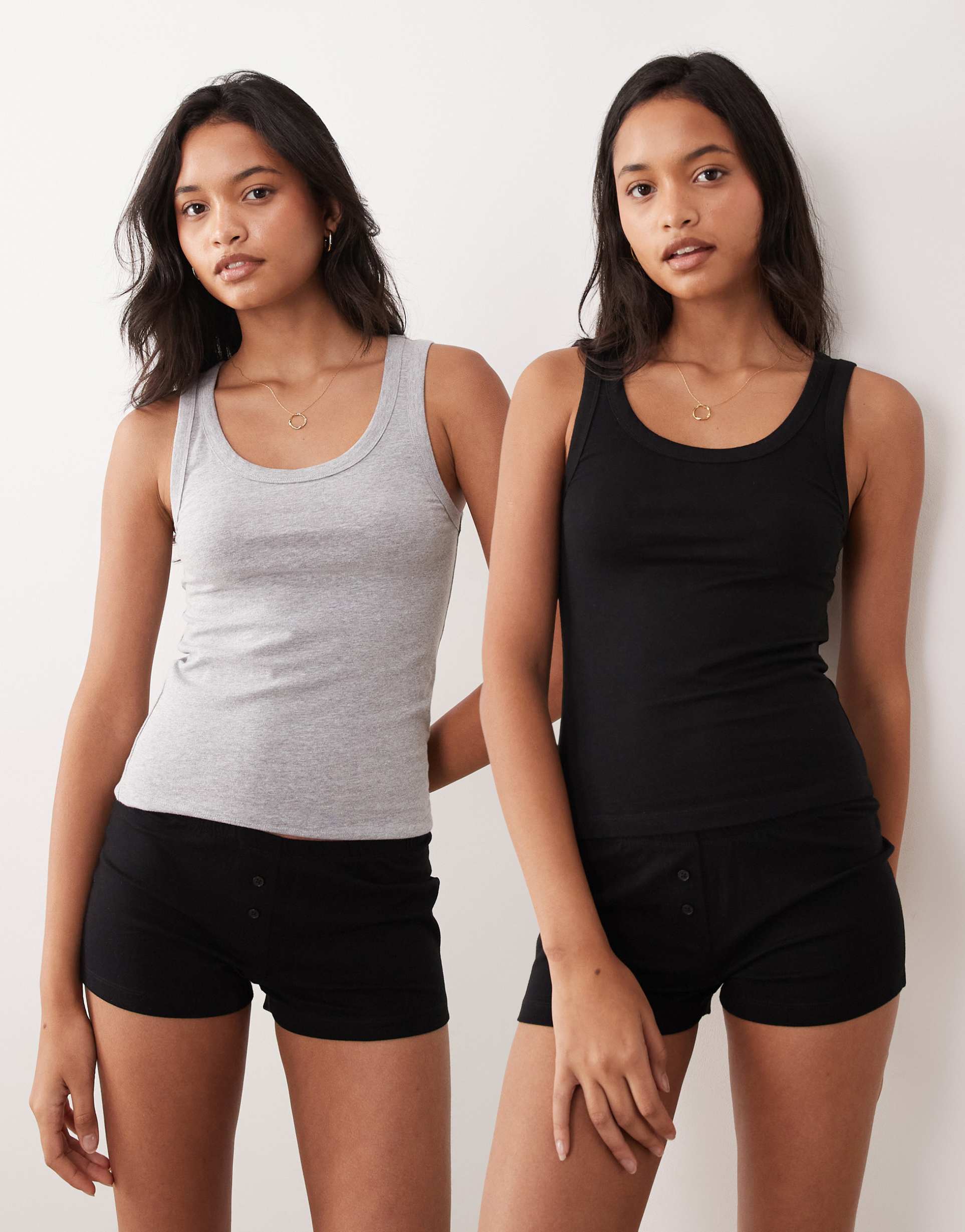 asos design mix & match 2-pack pajama scoop neck tank tops in black & gray heather