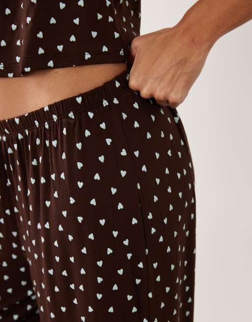 ASOS DESIGN mix & match all over heart print pajama pants in chocolate, 3 of 4