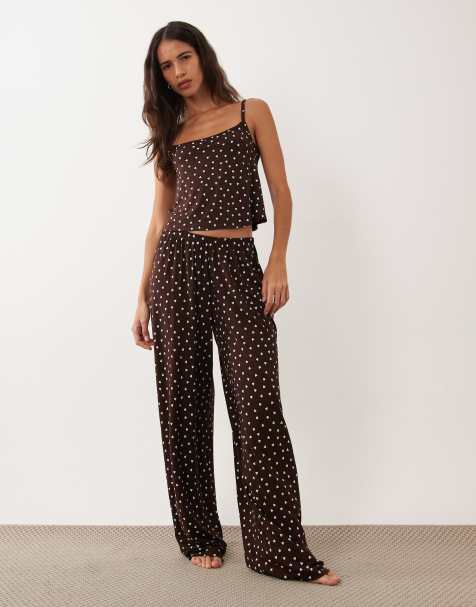 ASOS DESIGN mix & match all over heart print pyjama trouser in chocolate - view 1