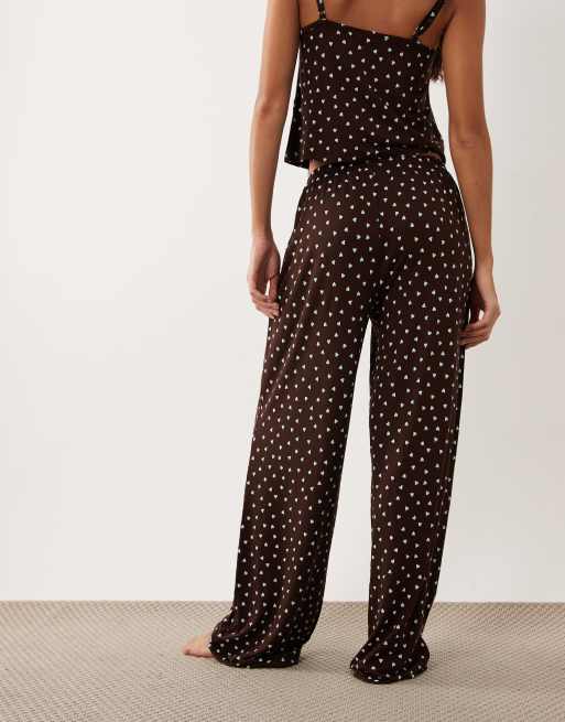 ASOS DESIGN mix & match all over heart print pyjama trouser in chocolate, 4 of 4