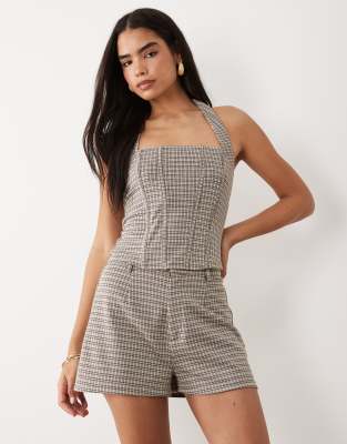 Mix & Match - Angeraute Mini-Shorts mit braunem Karomuster-Mehrfarbig Mehrfarbig 40