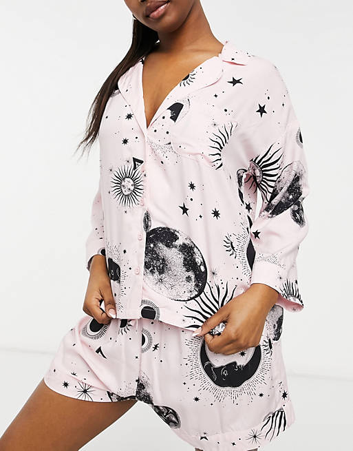 ASOS DESIGN mix & match astrology 100% modal pajama shirt in pink