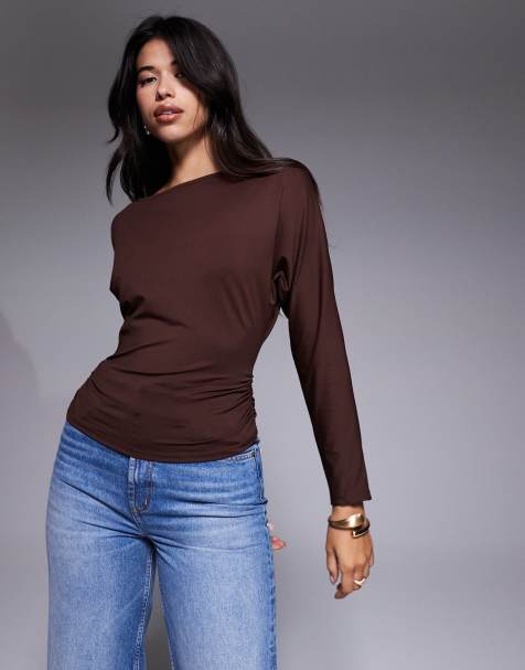 ASOS DESIGN mix & match batwing top in brown - view 1
