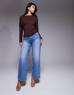 Asos Design Mix & Match Batwing Top In Brown