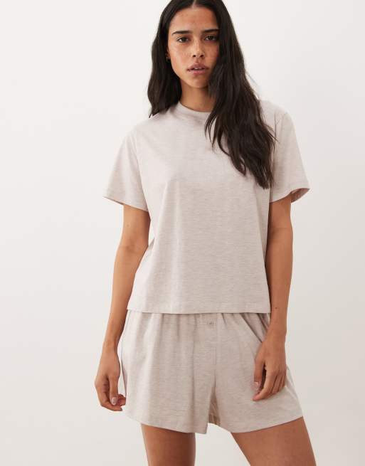 ASOS DESIGN – Mix & Match – Pyjama aus Baumwolle in Hellbeige meliert, 4 von 6