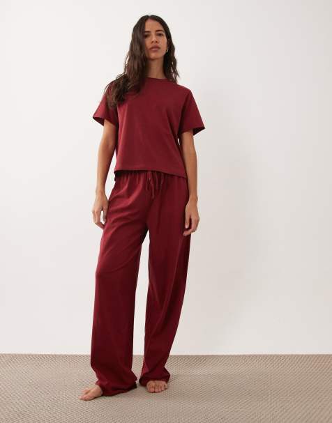 ASOS DESIGN Mix & Match Baumwoll-Pyjamahose in Burgunderrot - view 1