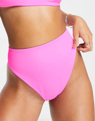 ASOS DESIGN - Mix & Match Bikinihüfthose mit hohem Beinausschnitt in leuchtendem Rosa