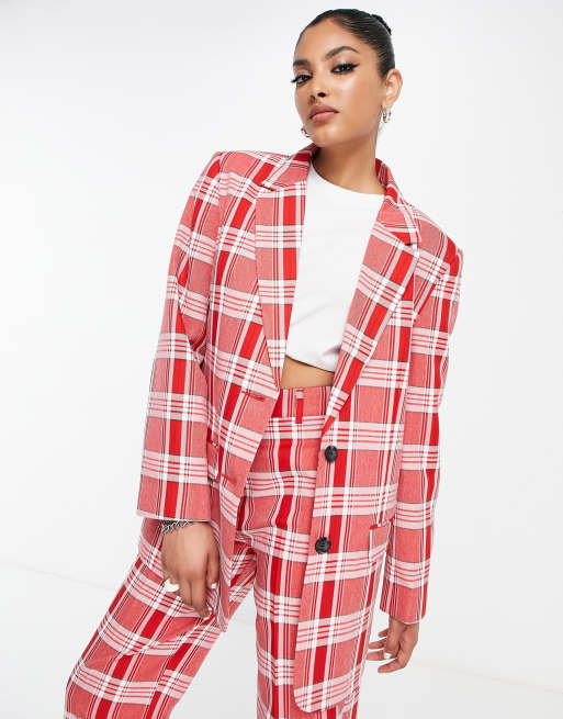 ASOS DESIGN - Mix & Match - Blazer da abito maschile slim rosso a quadri