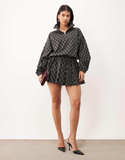 ASOS DESIGN mix & match borstad vindjacka med halv dragkedja i argylrutigt, 2 av 4