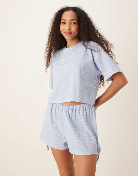 ASOS DESIGN Mix & Match boxy pyjama tee in blue daisy print - view 1