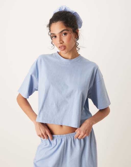 ASOS DESIGN mix & match boxy tee pajama in blue, 2 of 4