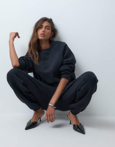 ASOS DESIGN Mix & Match brushback sweat set in black - view 1