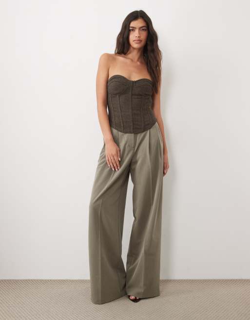 ASOS DESIGN mix & match brushed bandeau corset top in brown herringbone, 2 of 4