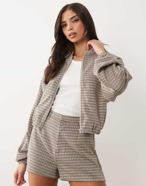 ASOS DESIGN mix & match brushed check jacket in brown check print - view 1